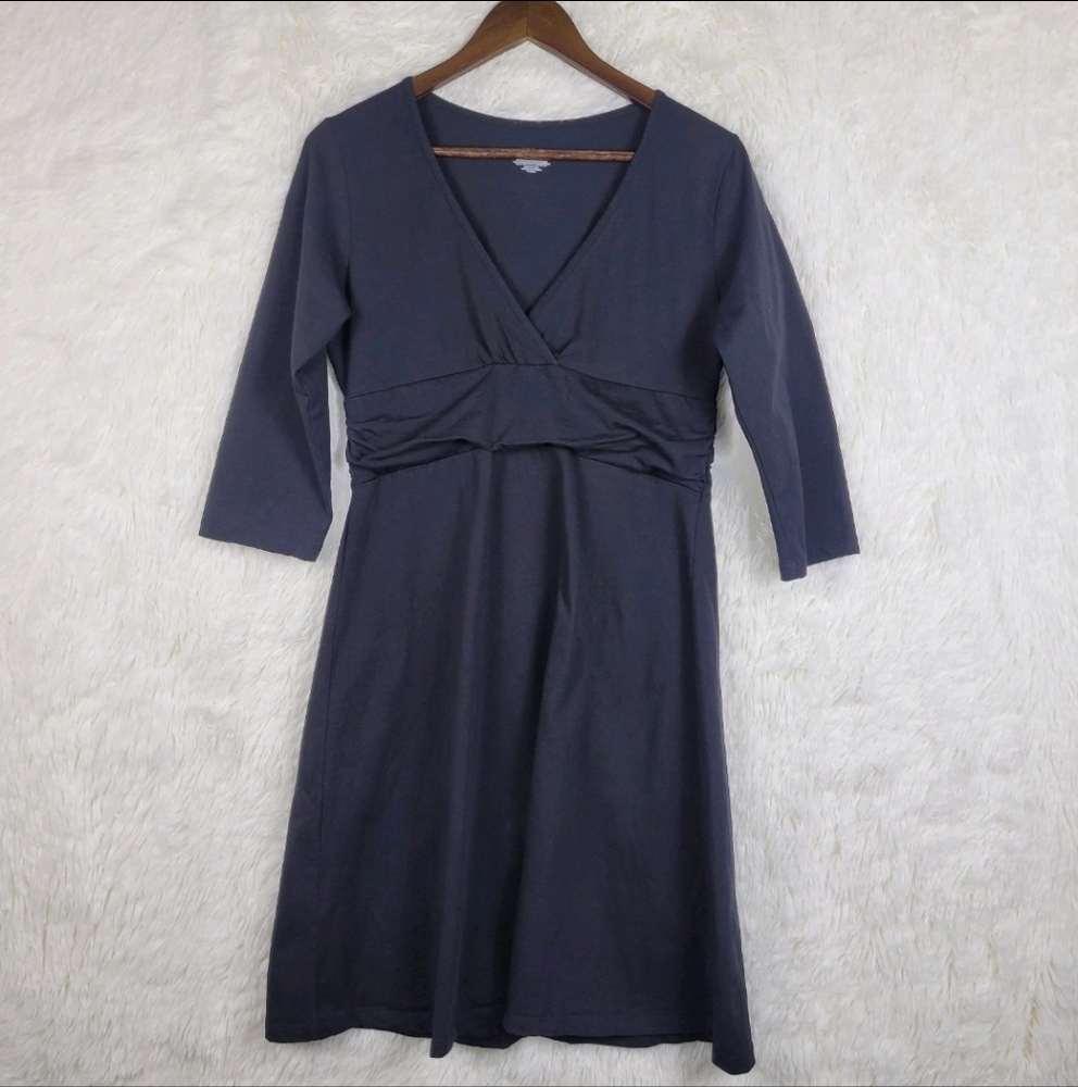 Patagonia Womens L Black Margot Organic Cotton 3/4 Sleeve Dress Sustainable